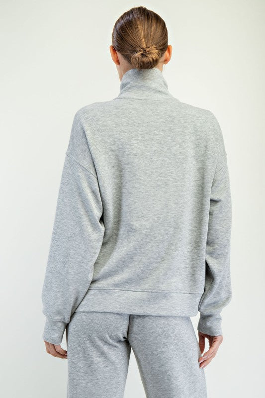 Modal Scuba Quarter Zip Pullover-Heather Grey