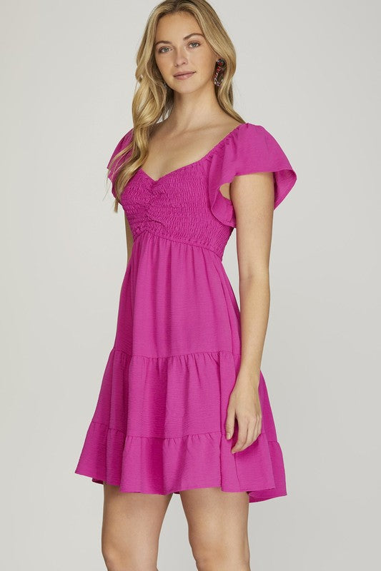 Hot Pink Smocked Tiered Dress