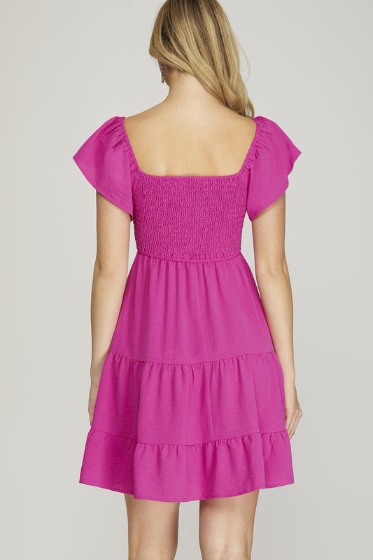 Hot Pink Smocked Tiered Dress