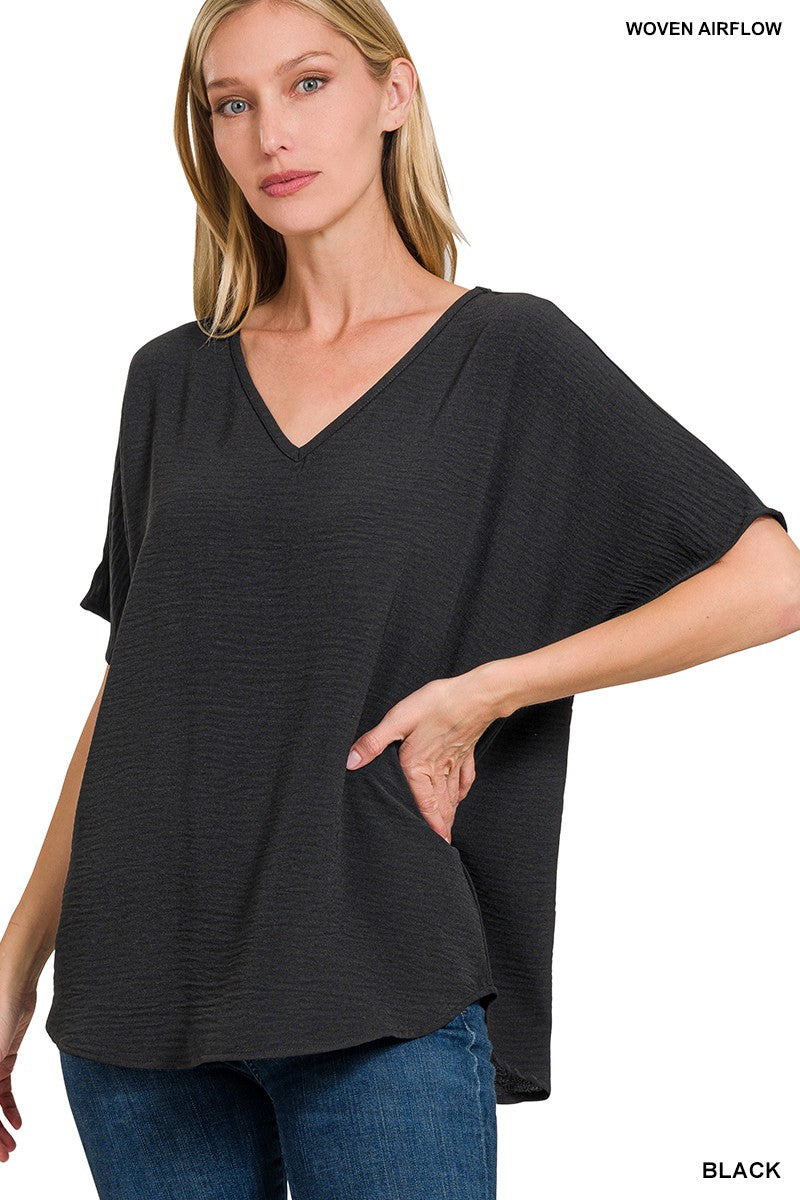 Woven V-Neck Top