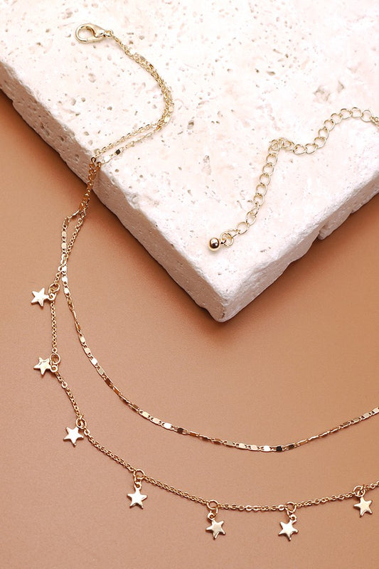 Delicate Double Layer Star Drop Necklace