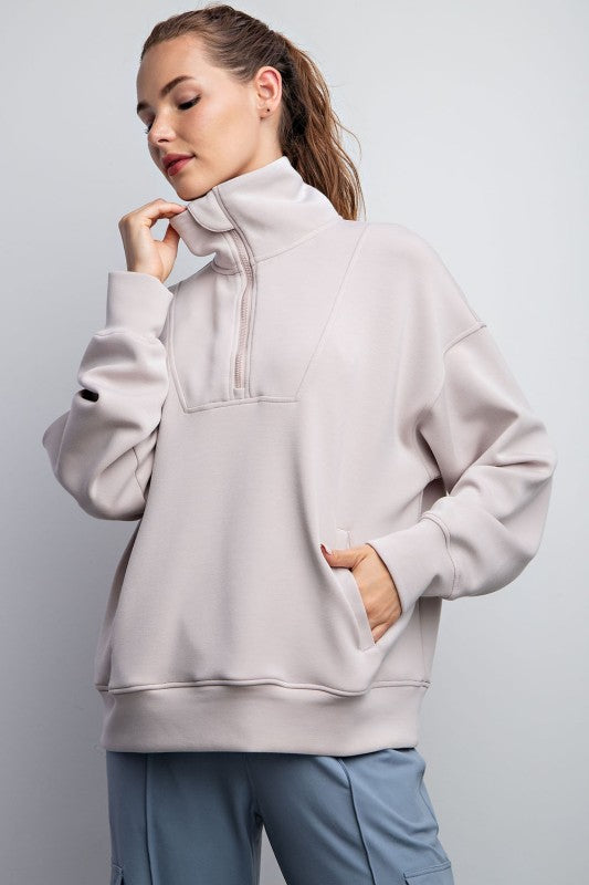 Modal Scuba Quarter Zip Pullover-Mocha Cream