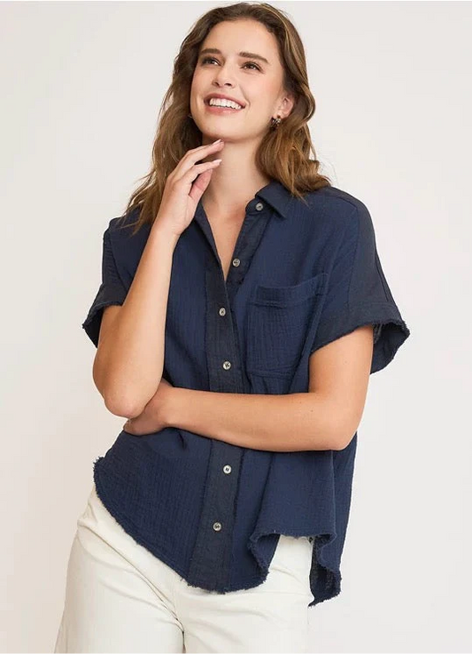 Navy Gauze Button Down Shirt