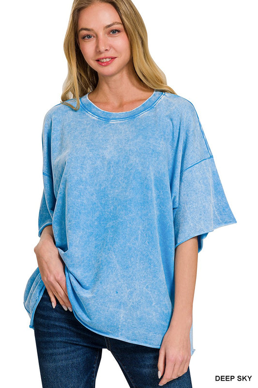 French Terry Washed Drop Shoulder Short Sleeve Top
