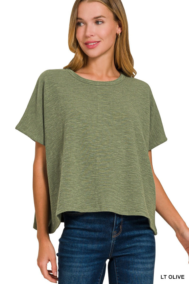 Cotton Slub Oversize Tee- Lt. Olive