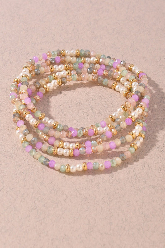 Multi-Color Glass Bead Stretch Bracelet Set
