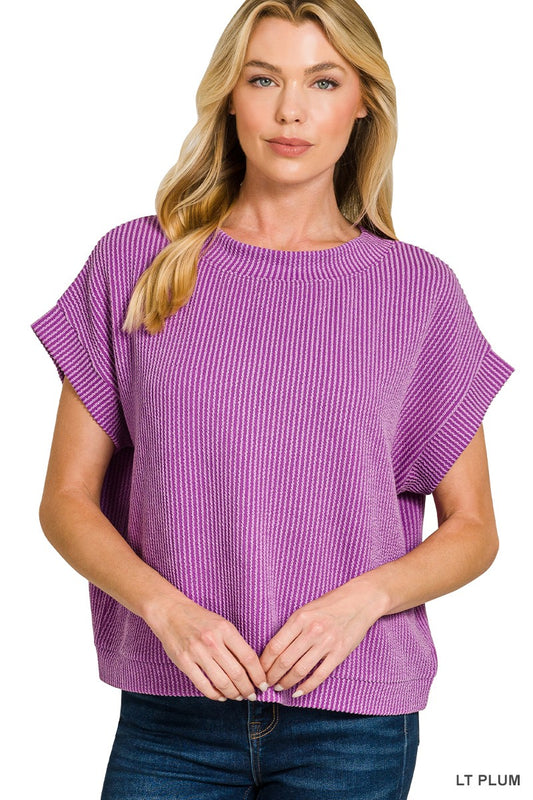Raised Rib Cap Sleeve Top