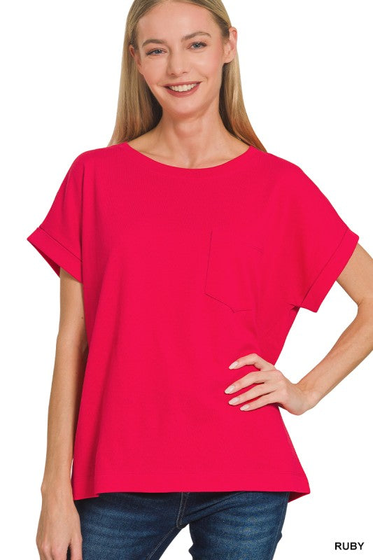 Cuffed Front Pocket Basic Tee