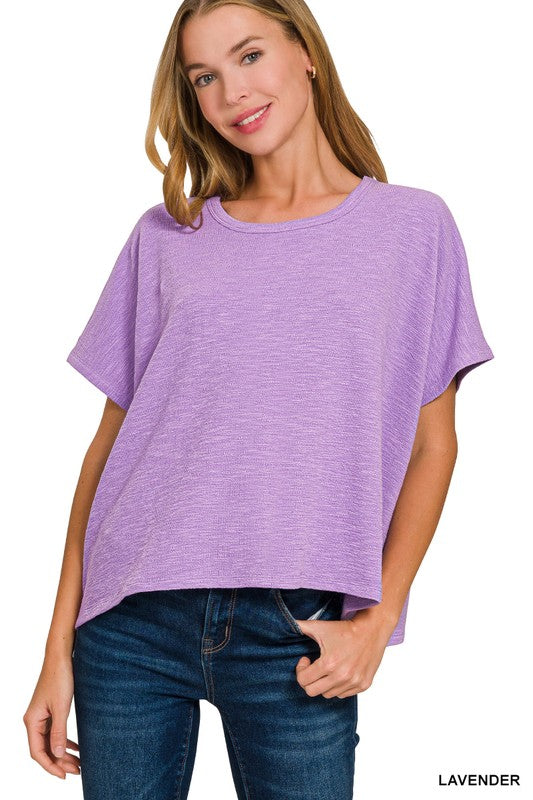 Cotton Slub Boxy Tee-Lavender