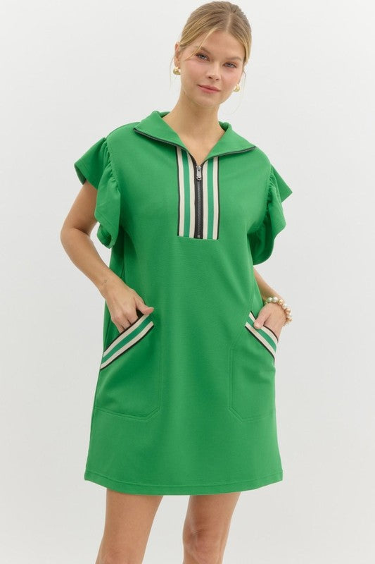 Solid Half Zip Collared Mini Dress