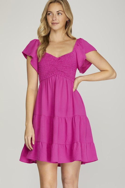 Hot Pink Smocked Tiered Dress