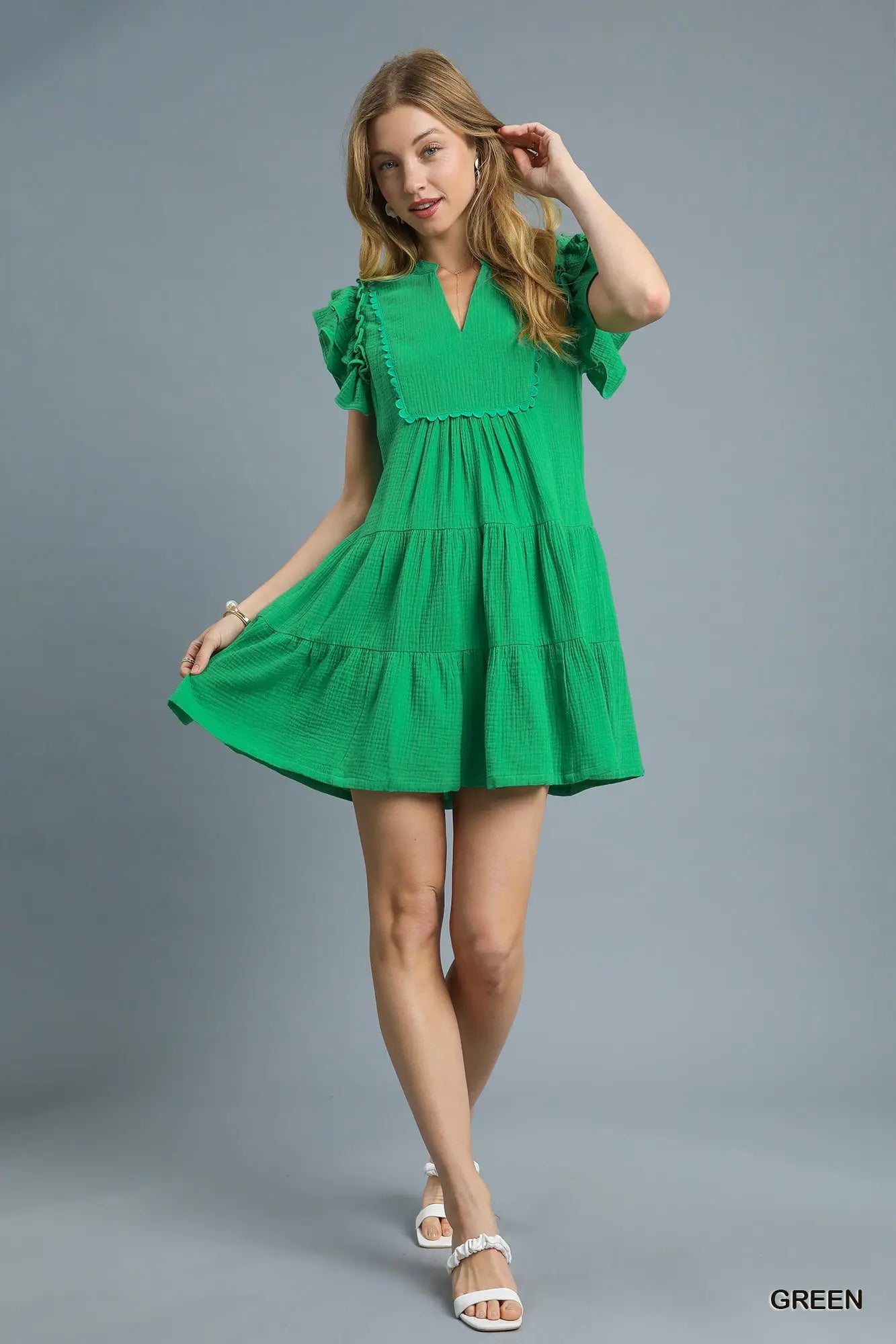 Textured Ruffle Babydoll Dress