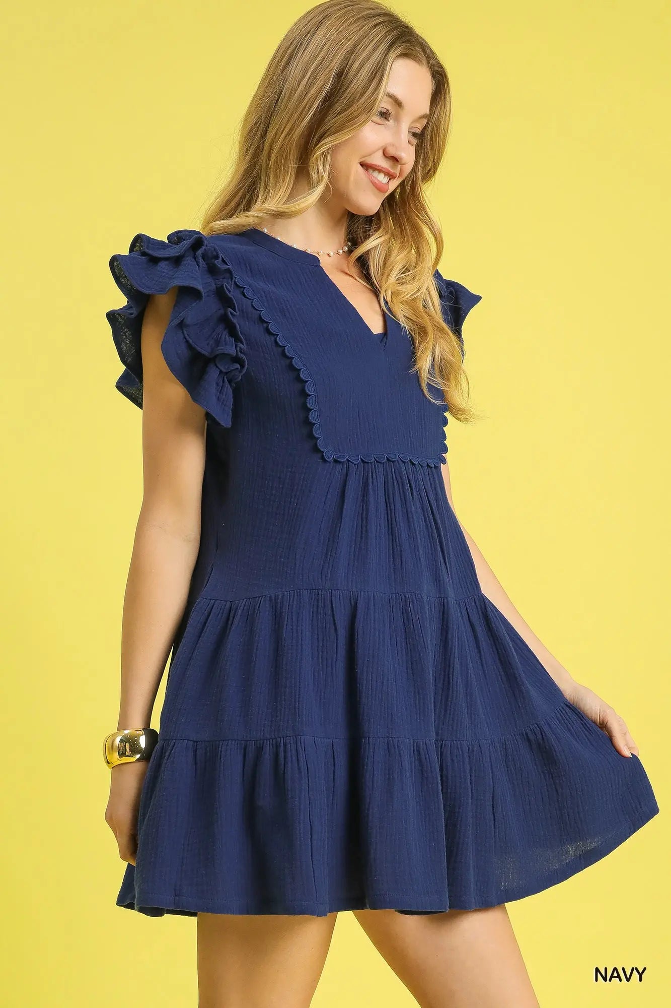 Textured Ruffle Babydoll Dress