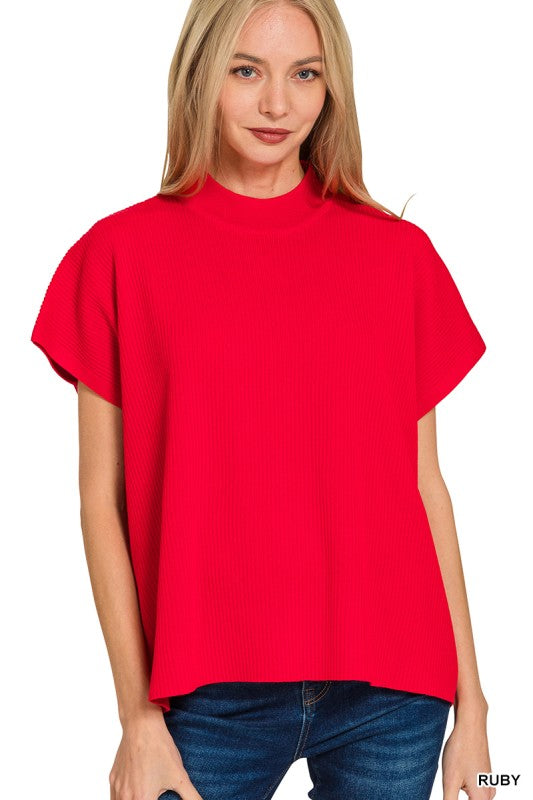 Mock Neck Short Sleeve Boxy Sweater