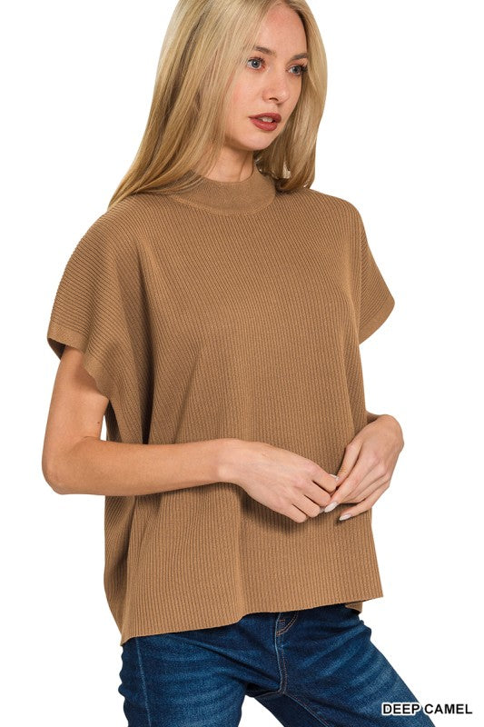 Mock Neck Short Sleeve Boxy Sweater