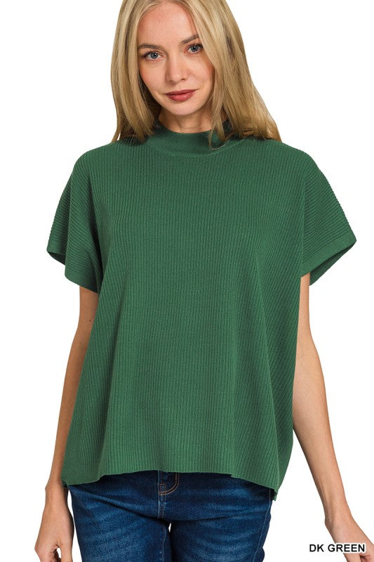 Mock Neck Short Sleeve Boxy Sweater