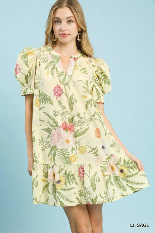 Puff Sleeve Floral Tiered Dress