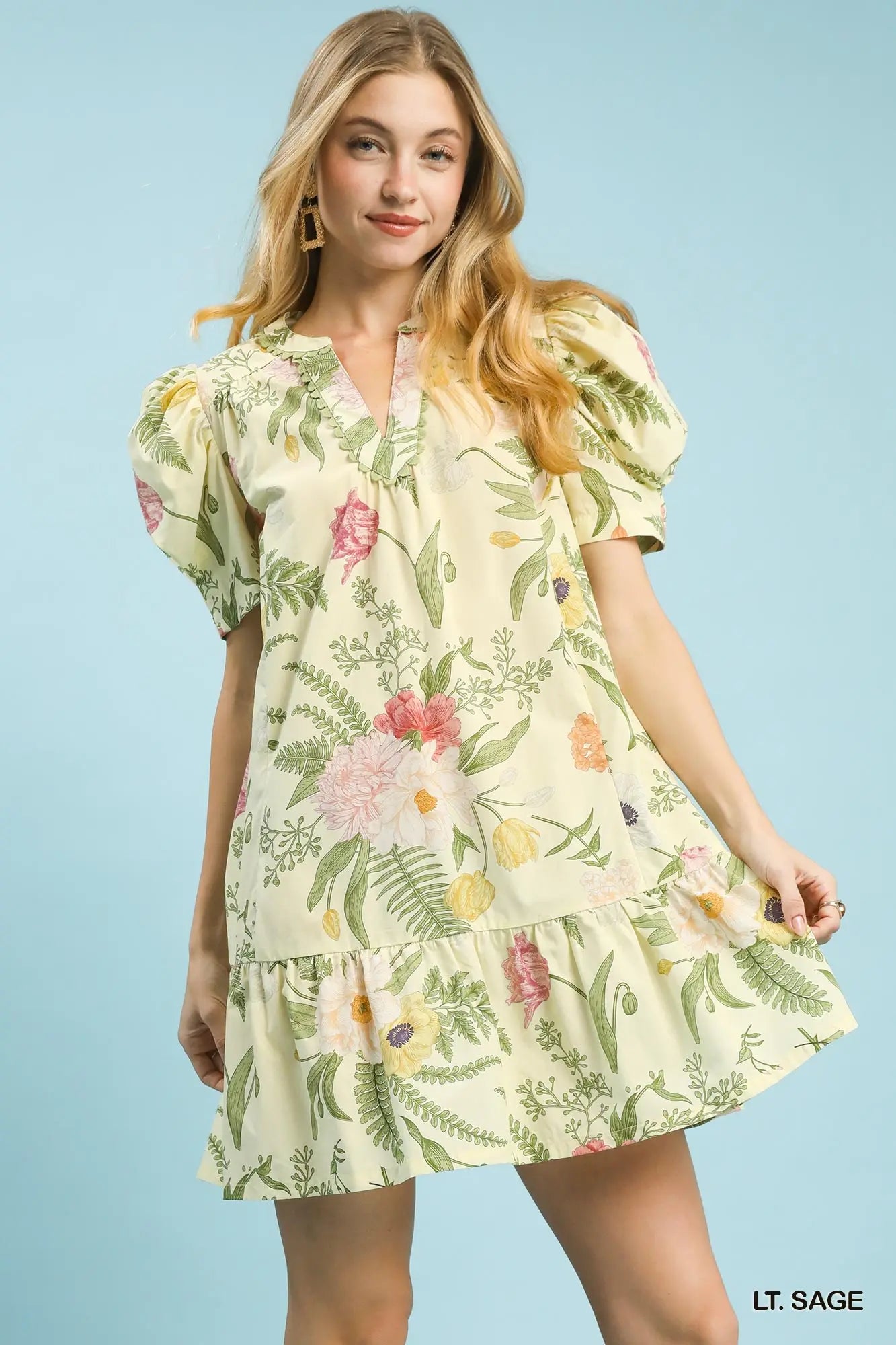 Puff Sleeve Floral Tiered Dress