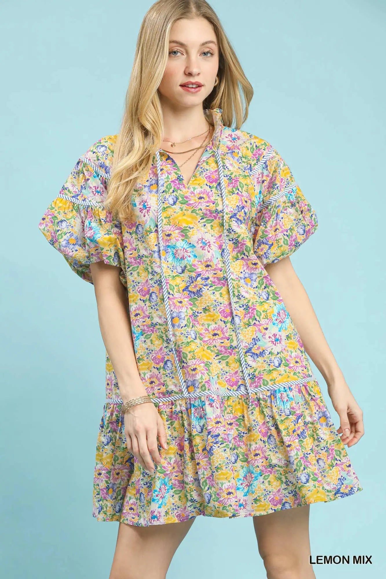 Mix Floral Ruffle Babydoll Dress