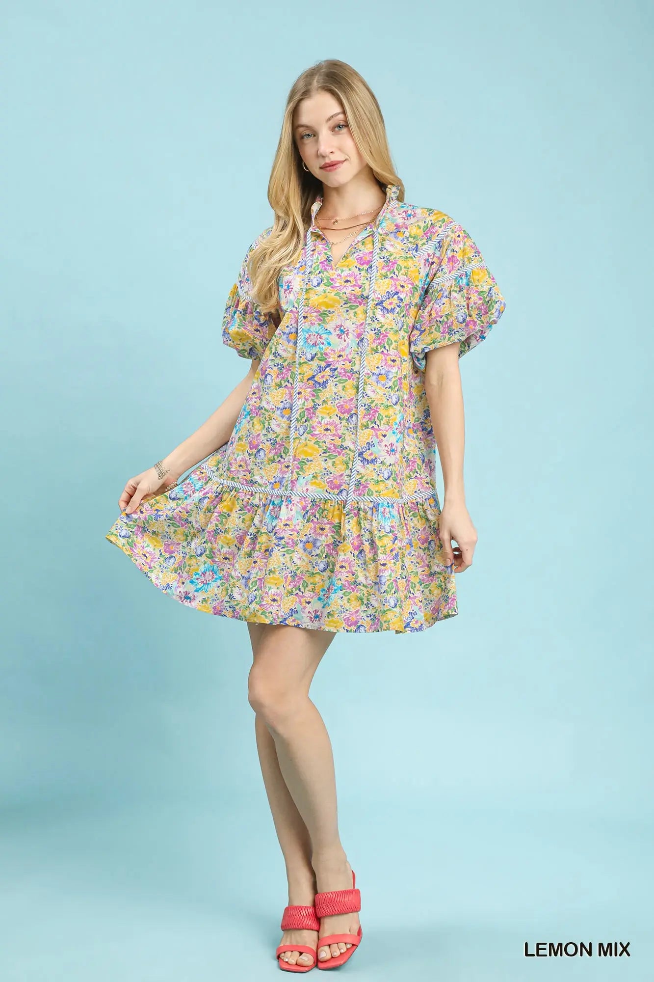 Mix Floral Ruffle Babydoll Dress