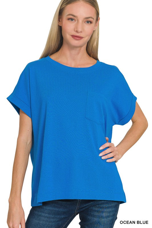 Cuffed Front Pocket Basic Tee