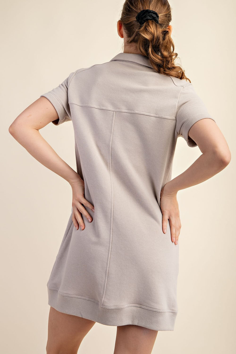 French Terry Quarter Zip Dress-Taupe