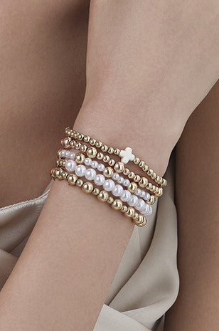 Multi Ball Pearl Stretch Bracelet Set
