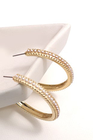 Gold Pearl Hoop Earring