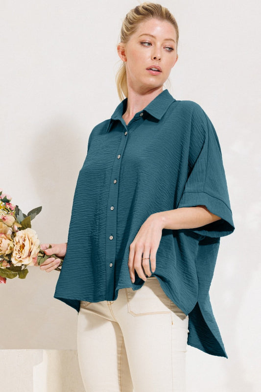 Solid Woven Top-Blue Steel