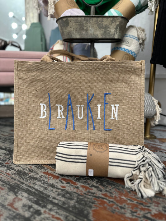 Lake Bruin Burlap Tote