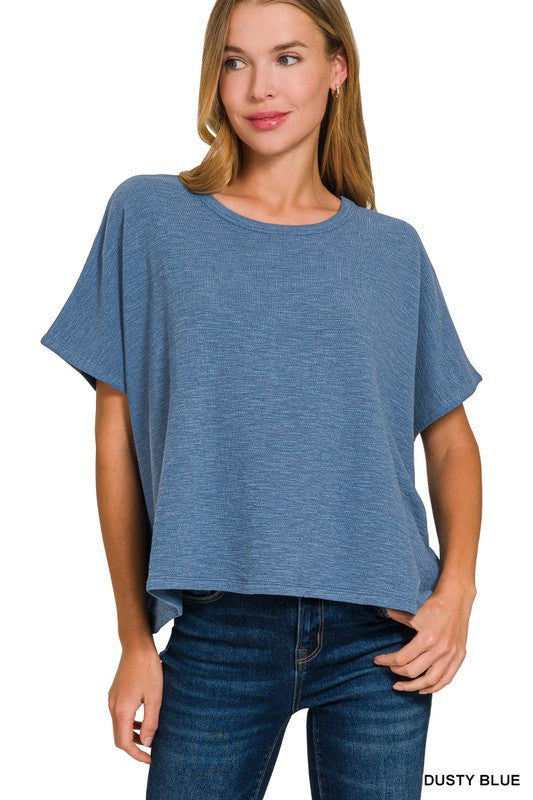Cotton Slub Boxy Tee- Dusty Blue