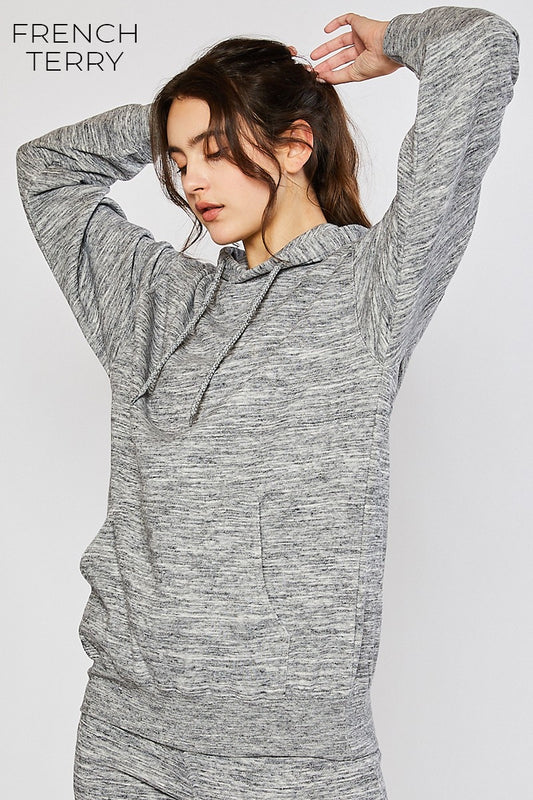French Terry Oversized Hoodie/Marbled Charcoal