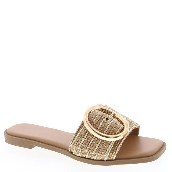 Golden Buckle Raffia Slide