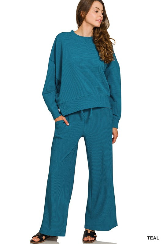 Ribbed Pants Set- Teal