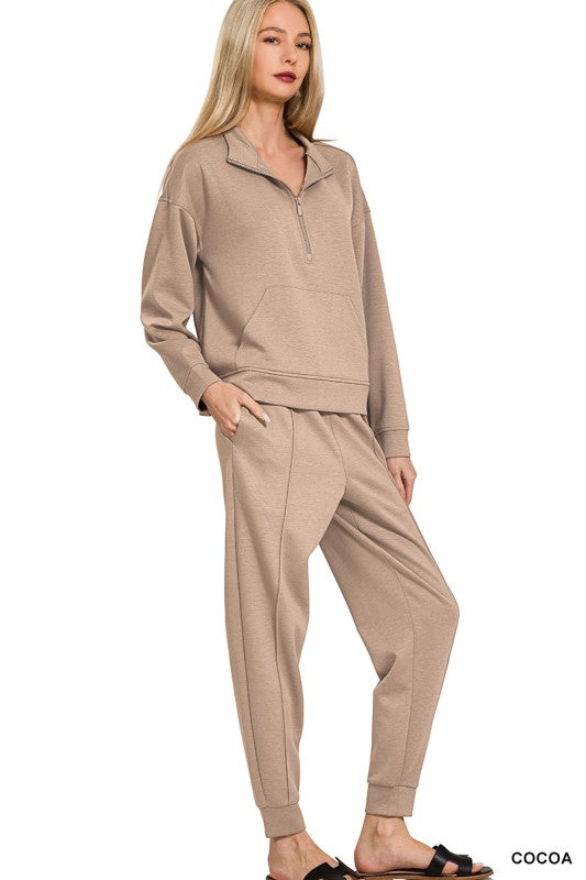 Scuba Half zip Pullover and Jogger set- Cocoa