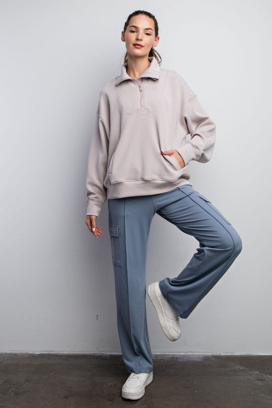 Modal Scuba Quarter Zip Pullover-Mocha Cream
