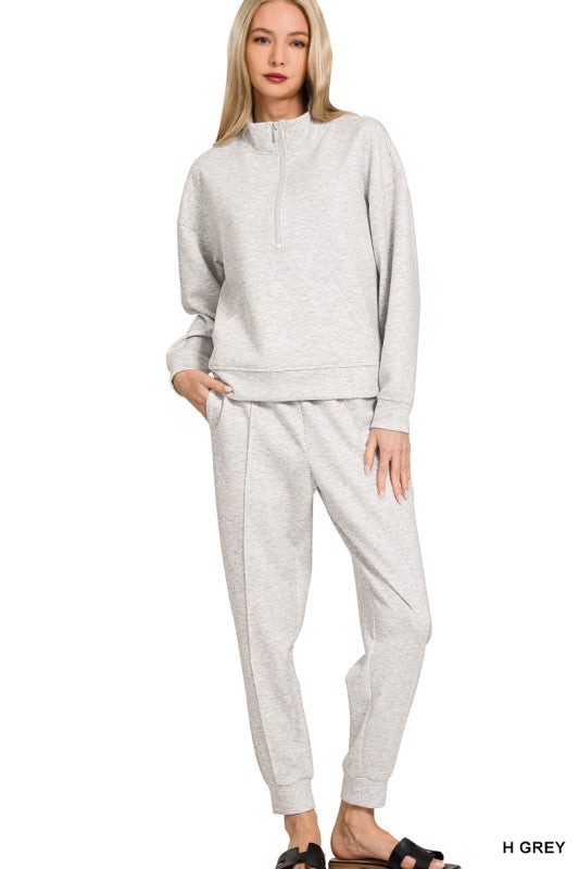 Scuba Half Zip Pullover And Jogger Set-Ash Grey