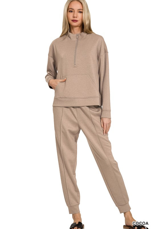 Scuba Half zip Pullover and Jogger set- Cocoa