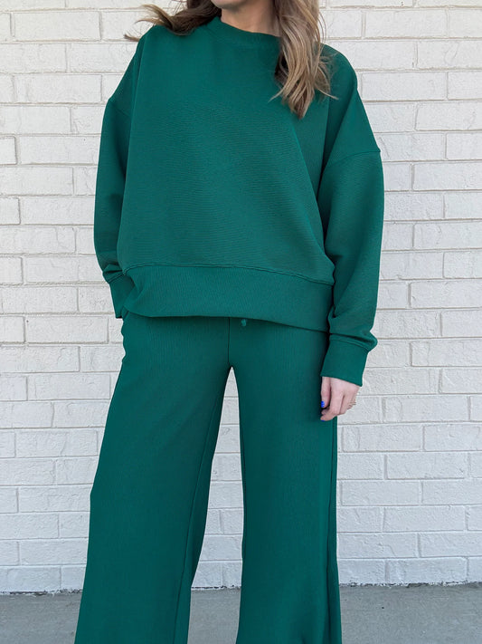 Ribbed Pants Set-Hunter Green