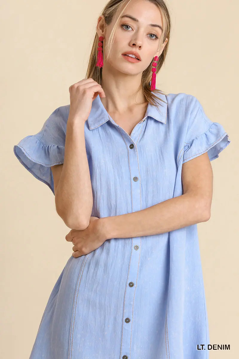 Ruffle Sleeve Basic Dress