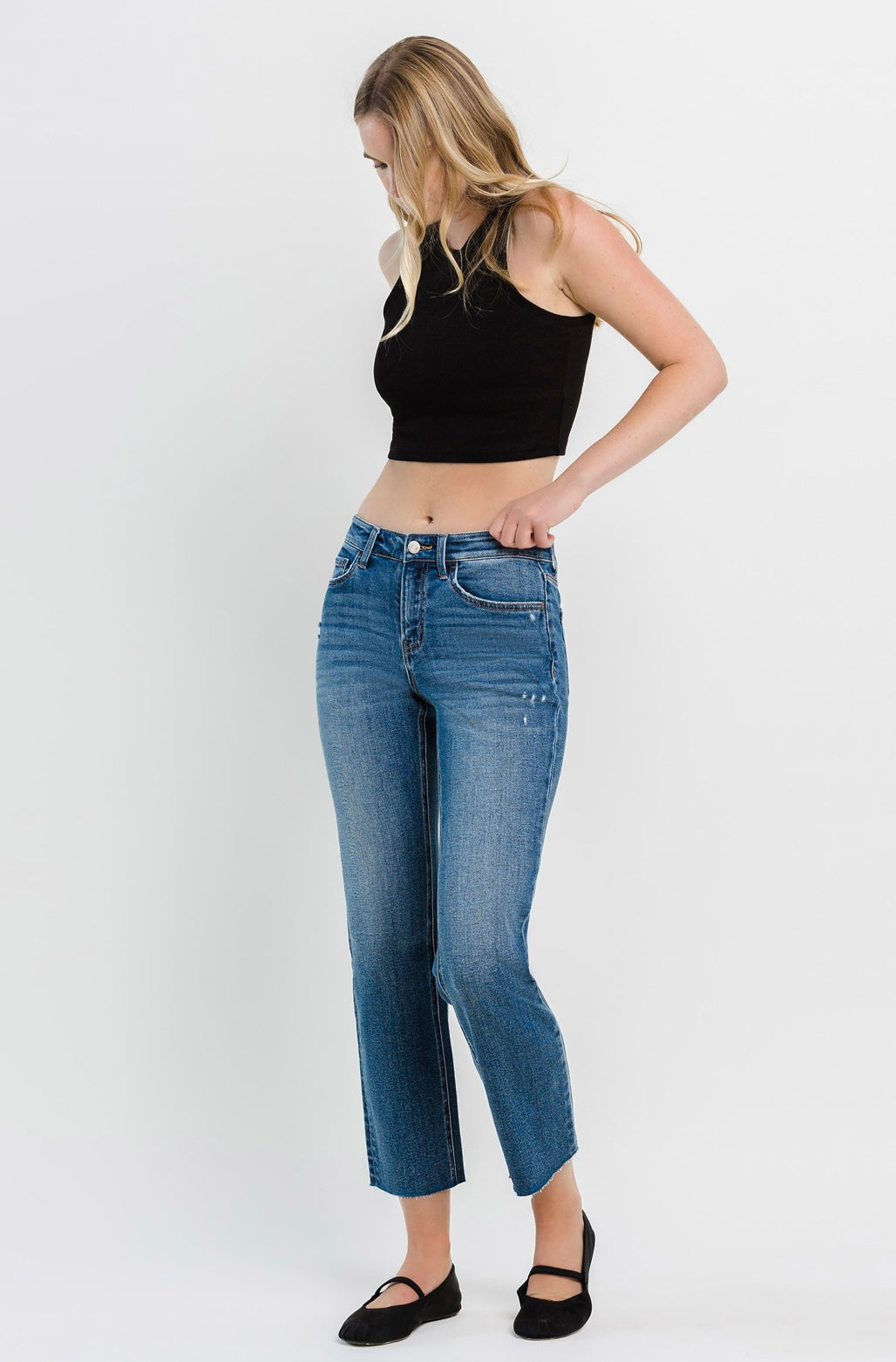 Vervet-Melissa Raw Edge Mid Rise Straight Ankle Jean