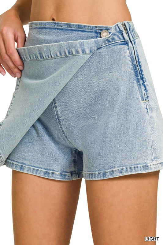 Wrap Front Denim Skort