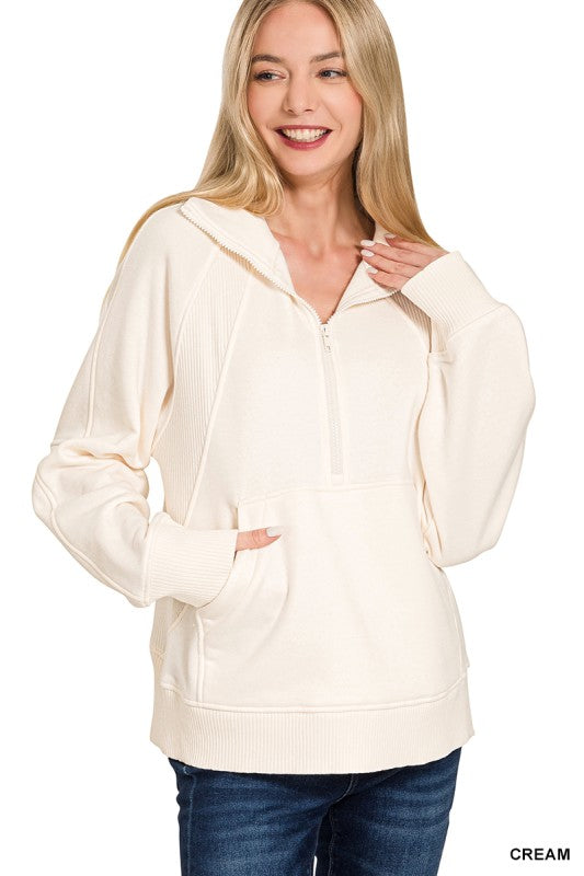 Cream Half Zip Fleece Pullover