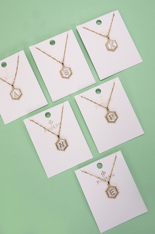 Initial Hexagon Pendant Necklace