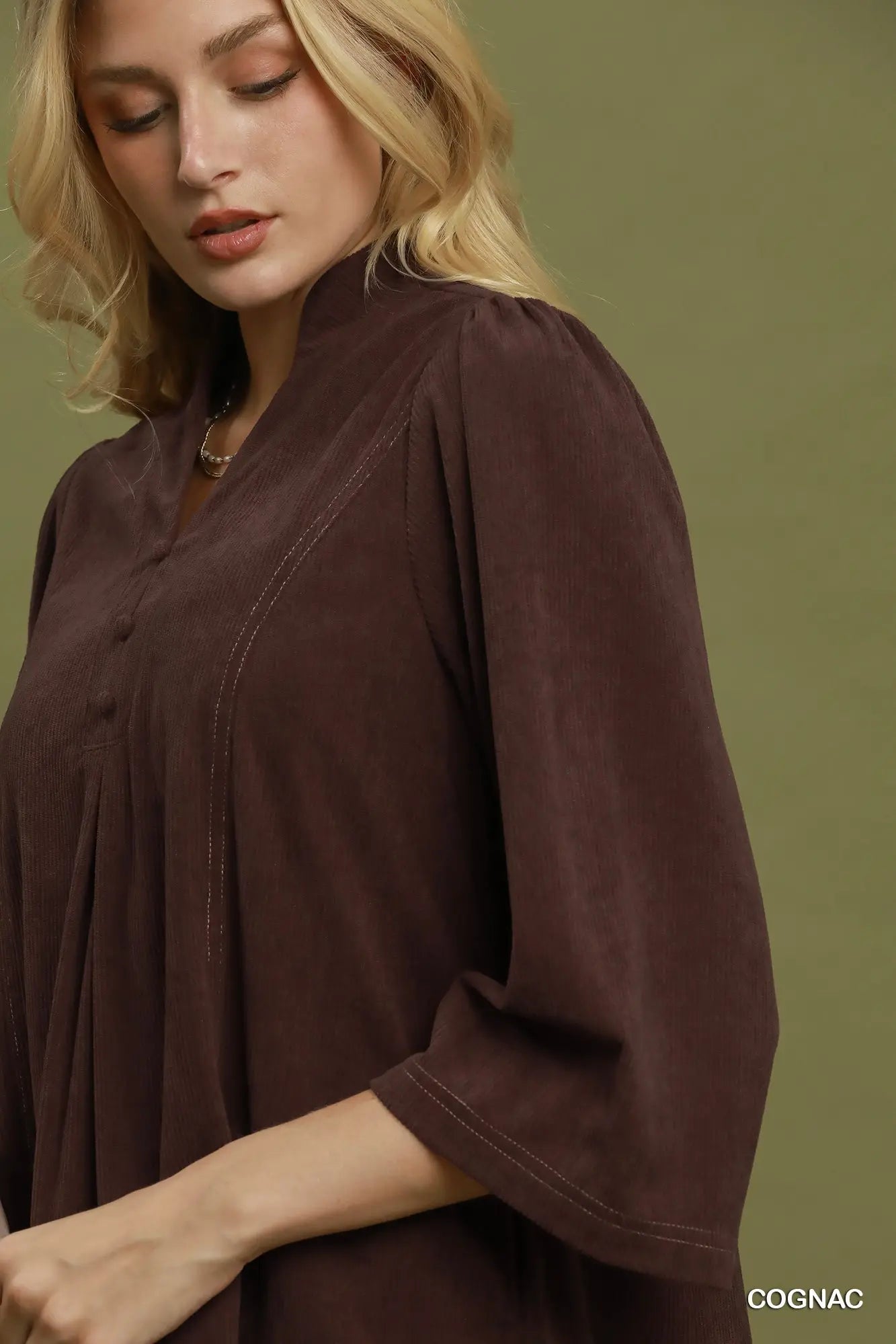 Pleated Ruffle Hem Dress-Cognac