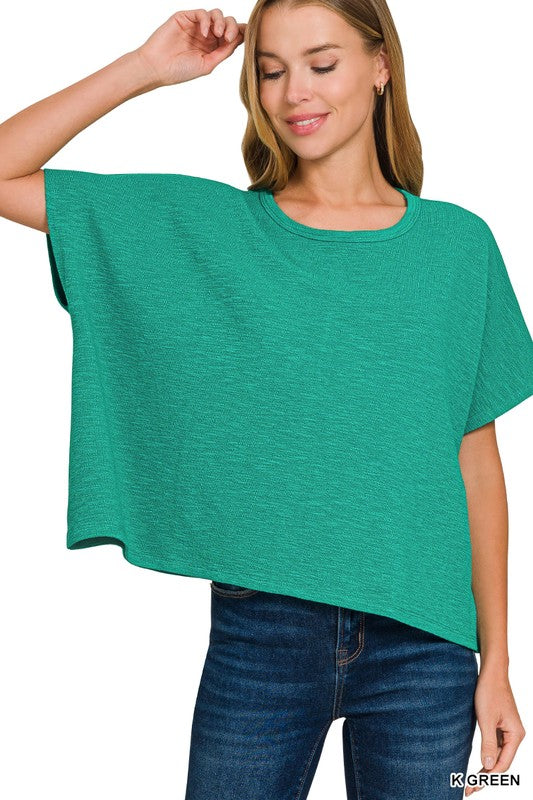 Cotton Slub Oversized Top-Kelly Green