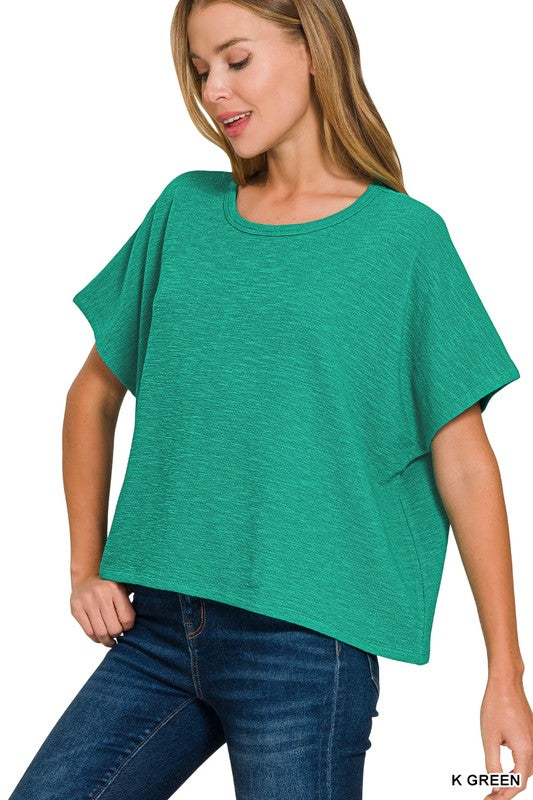 Cotton Slub Oversized Top-Kelly Green