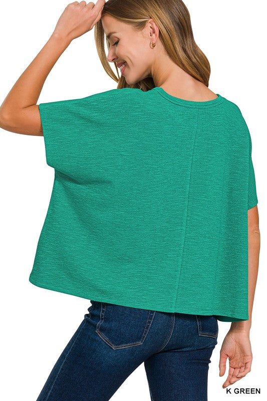 Cotton Slub Oversized Top-Kelly Green