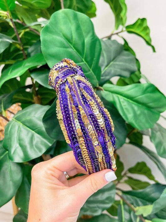 Game Day Sequin Headband- Purple & Gold